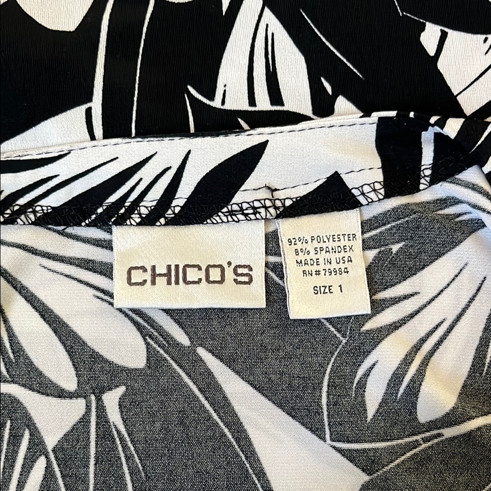 Chico's Monochrome Leaf Print Top